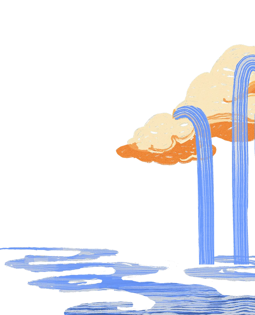 Wolken, Wasserfall und Wasseroberfläche – Hafenszene