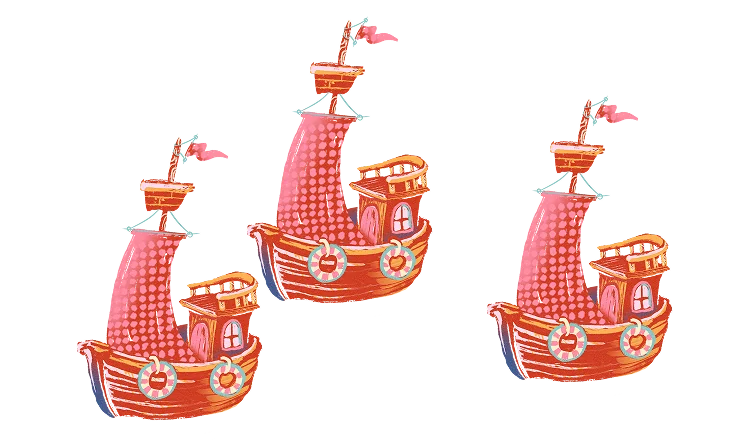 Drei rote Segelboote