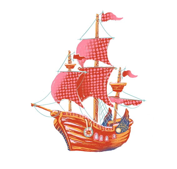 Großes rotes Segelschiff